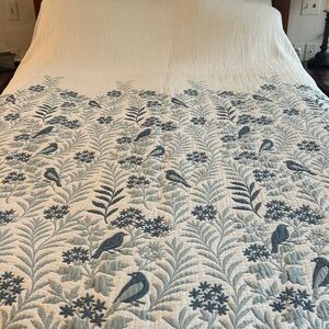 Luxury 7 Layer Woven Quilt Size KING Growing Florals Leaves Birds Teal Tan NEW